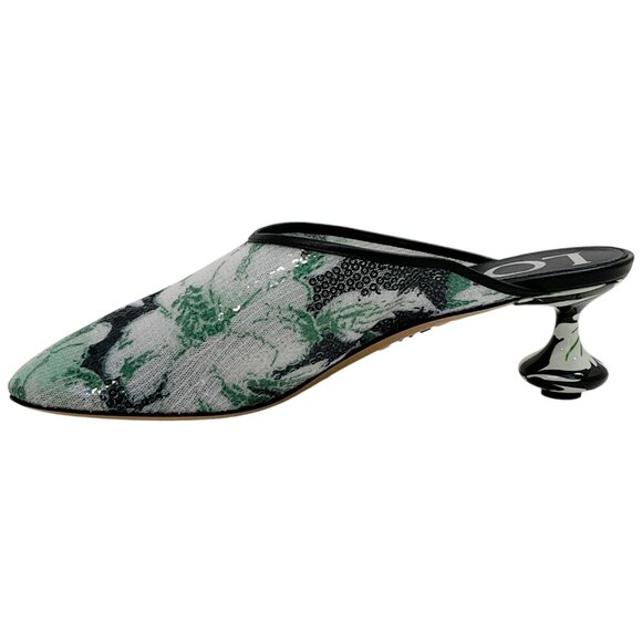 Loewe Green Hibiscus Sequined Toy Mules - Picture 3 of 9